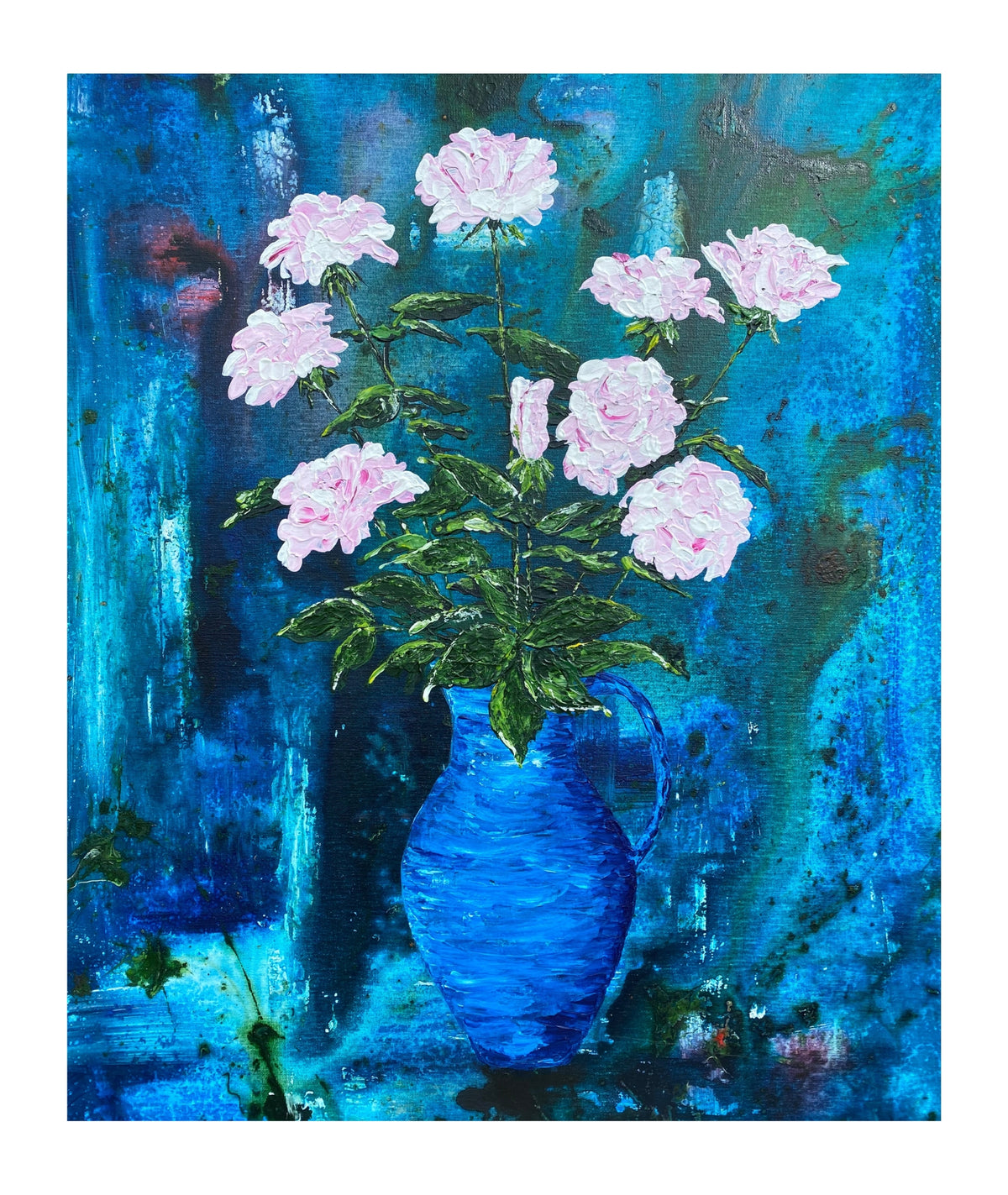 Roses in Blue Jug Signed Print